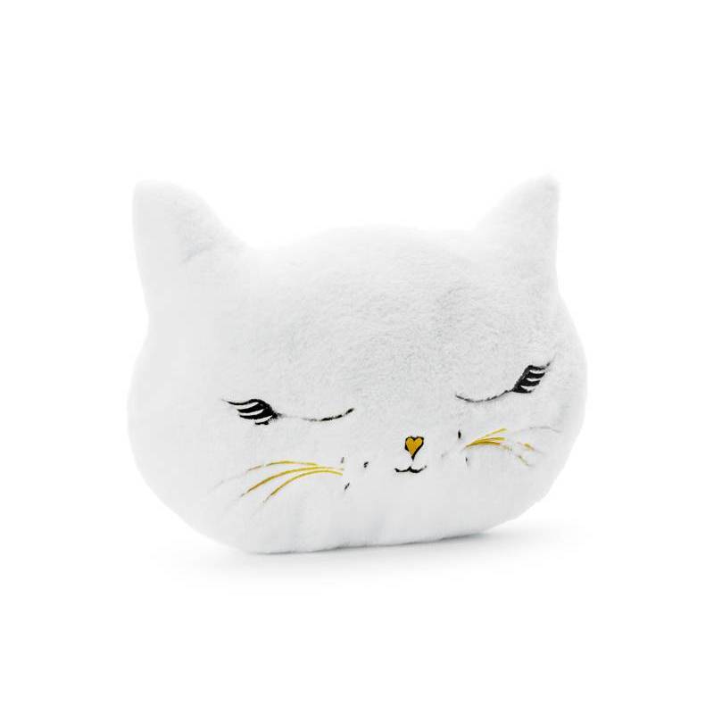 Coussin peluche tête de chat, 42x32cm