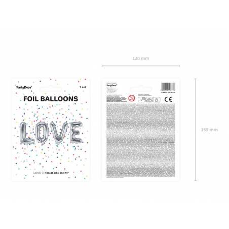 Foil Balloon Love, 140x35cm, argent 
