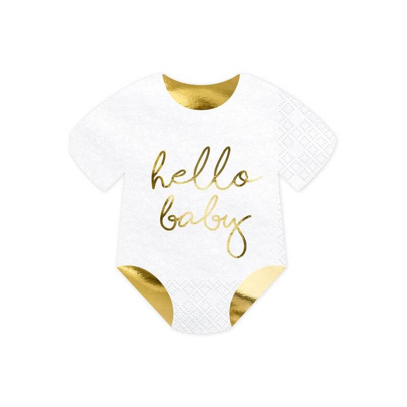 Serviettes Bebe Barboteuse Hello Baby Blanc 16x16cm