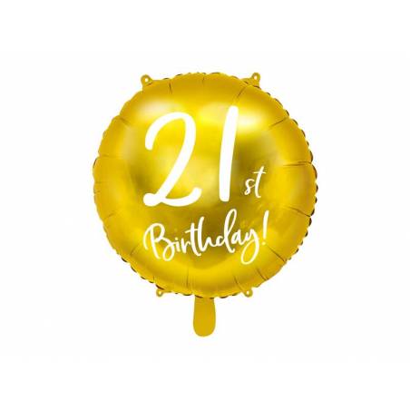 Ballon aluminium 21e anniversaire, or, 45cm 