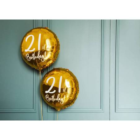 Ballon aluminium 21e anniversaire, or, 45cm 