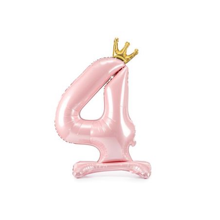 Ballon debout en aluminium Numéro ''4'' , 84 cm, rose clair 