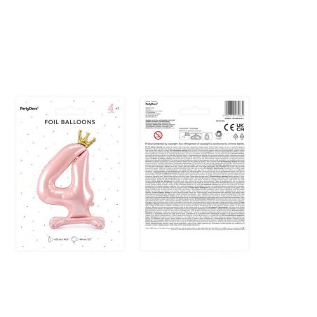 Ballon debout en aluminium Numéro ''4'' , 84 cm, rose clair Ballon debout en aluminium Numéro ''4'' , 84 cm, rose clair