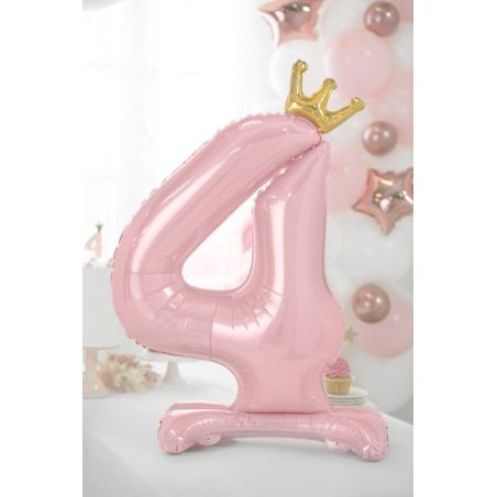 Ballon debout en aluminium Numéro ''4'' , 84 cm, rose clair 