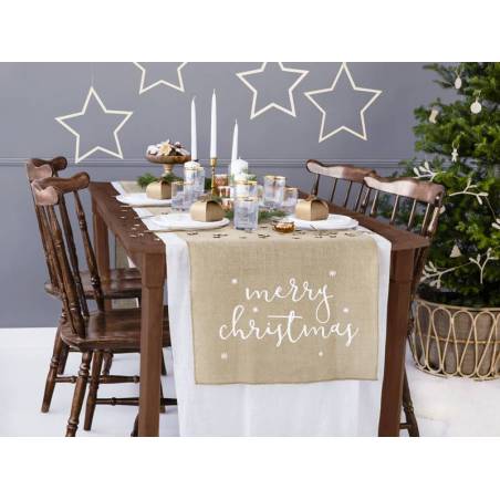 Chemin de table en jute Joyeux Noël blanc 50x250cm 