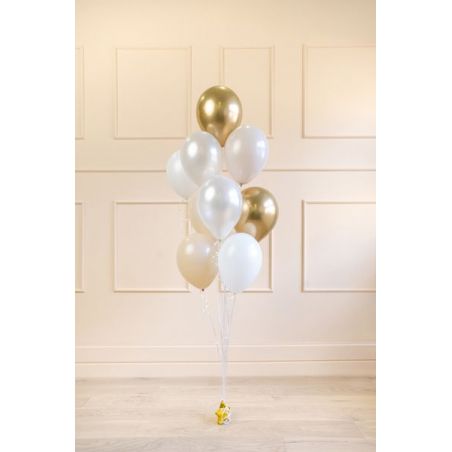 Bouquet de 10 ballons en latex, blanc, albâtre et or
