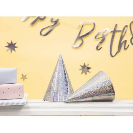 Chapeaux de fête holographiques argent 10cm 