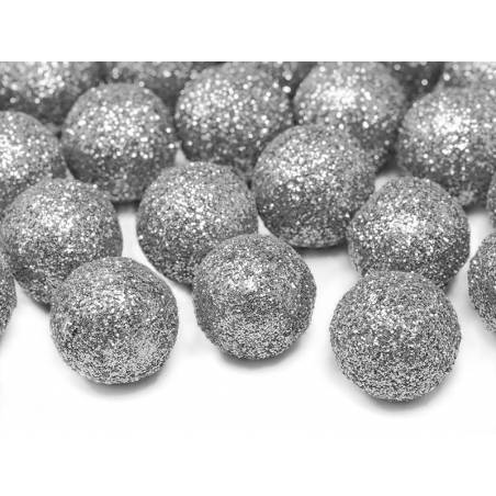 Décorations pailletées Boule argent 2cm 