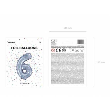 Ballon en aluminium numéro 6 35cm holographique 