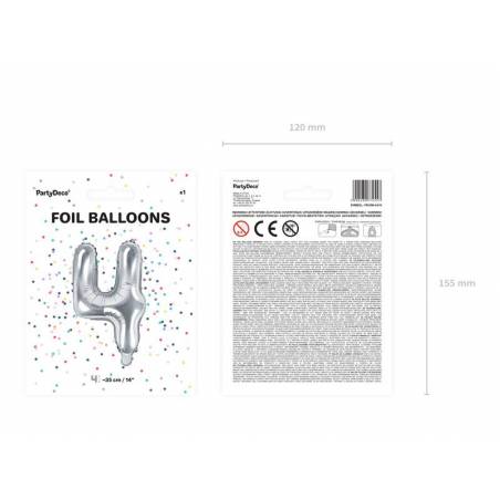 Ballon en aluminium numéro 4 35cm argent 