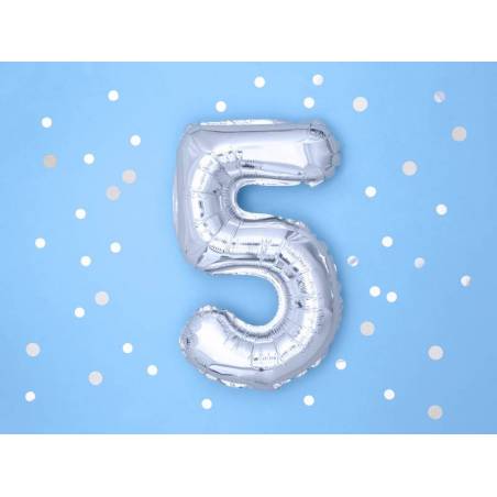 Ballon en aluminium numéro 5 35cm argent 