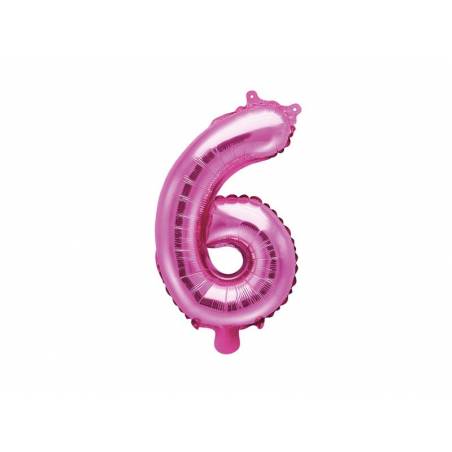 Ballon d'aluminium numéro 6 35cm rose foncé 