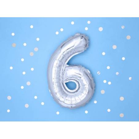 Ballon en aluminium numéro 6 35cm argent 