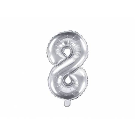 Ballon en aluminium numéro 8 35cm argent 