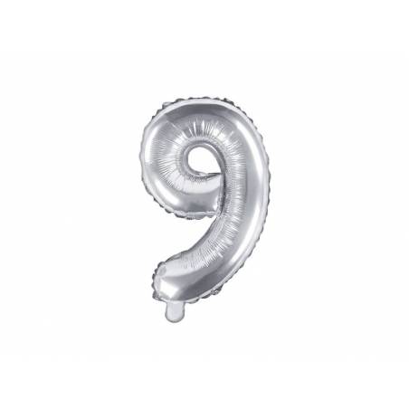Ballon en aluminium numéro 9 35cm argent 