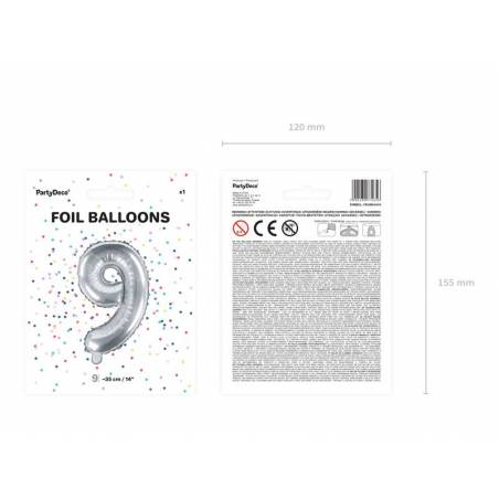Ballon en aluminium numéro 9 35cm argent 