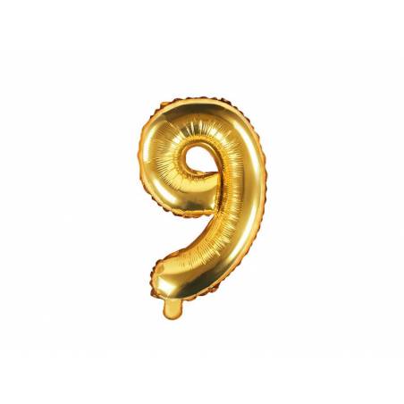 Ballon en aluminium numéro 9 35cm doré 