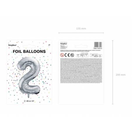 Ballon en aluminium numéro 2 86cm argent 