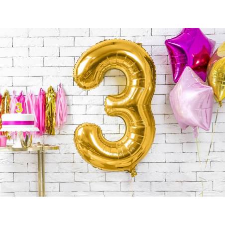 Ballon Feuille numéro 3 86cm doré 