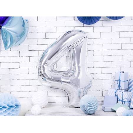 Ballon en aluminium numéro 4 86cm argent 