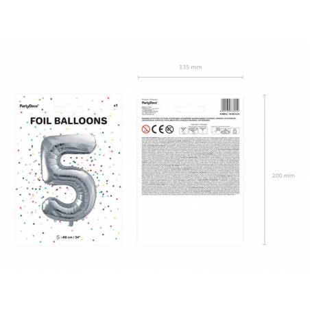 Ballon d'aluminium numéro 5 86cm argent 