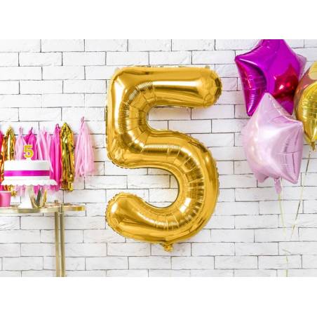 Ballon en aluminium numéro 5 86cm doré 