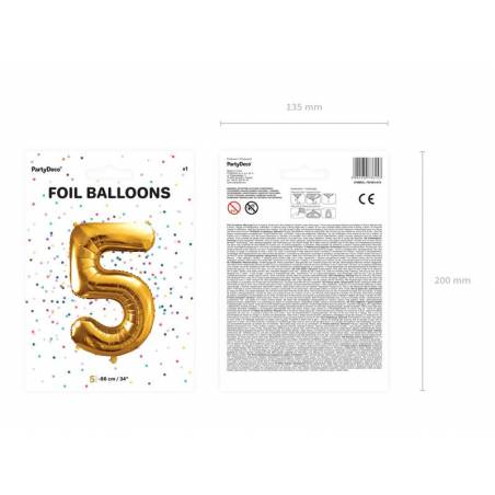 Ballon en aluminium numéro 5 86cm doré 