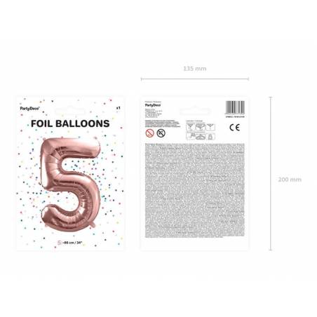 Ballon en aluminium numéro 5 86cm or rose 