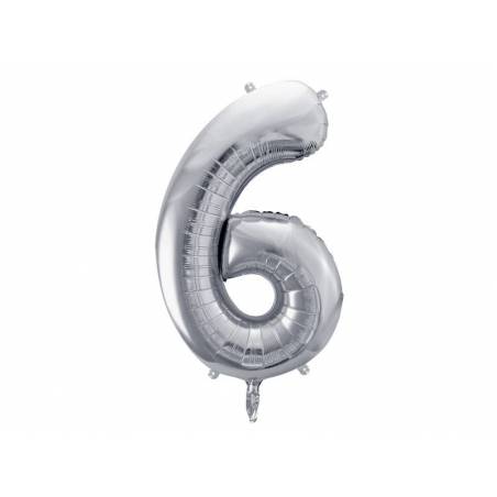 Ballon en aluminium numéro 6 86cm argent 