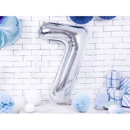 Ballon en aluminium numéro 7 86cm argent 
