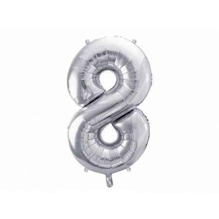 Ballon en aluminium numéro 8 86cm argent 