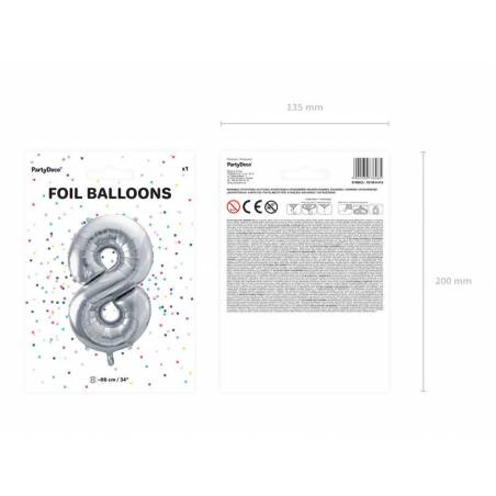 Ballon en aluminium numéro 8 86cm argent 