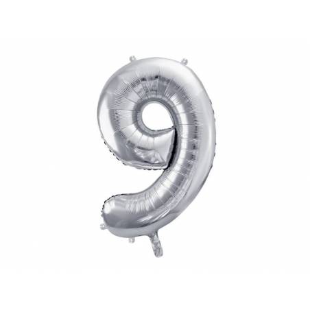 Ballon d'aluminium numéro 9 86cm argent 