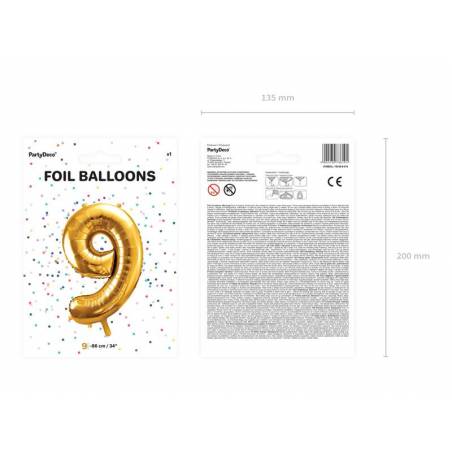 Ballon en aluminium numéro 9 86cm doré 