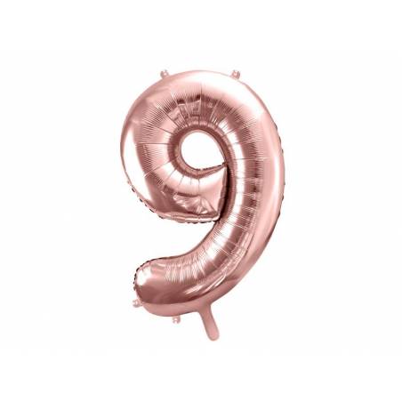 Ballon en aluminium numéro 9 86cm or rose 