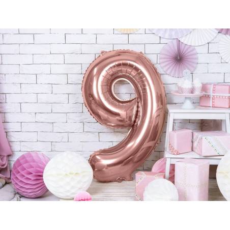 Ballon en aluminium numéro 9 86cm or rose 