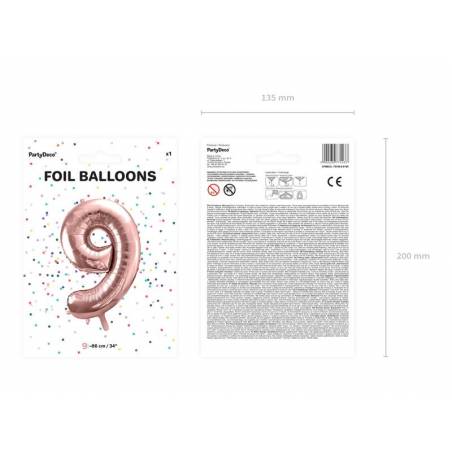 Ballon en aluminium numéro 9 86cm or rose 