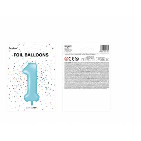 Foil Ballons Number 1 86cm bleu clair 