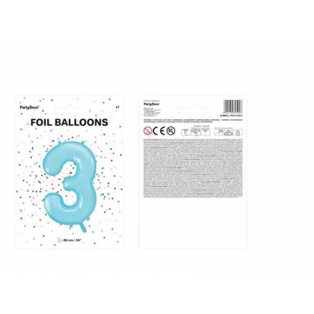 Foil Ballons Number 3 86cm bleu clair 