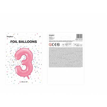 Ballon d'aluminium numéro 3 86cm rose 
