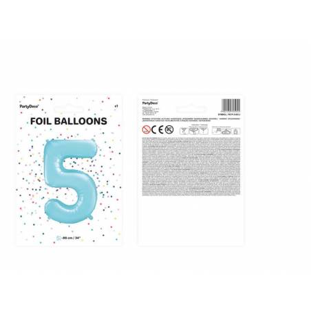 Ballon d'aluminium numéro 5 86cm bleu clair 