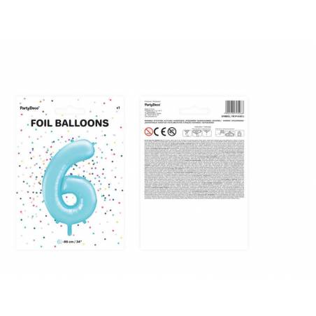 Foil Ballons Number 6 86cm bleu clair 