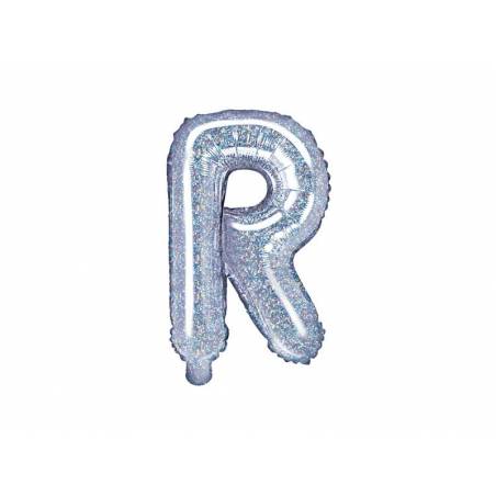 Ballon en aluminium lettre R 35cm holographique 