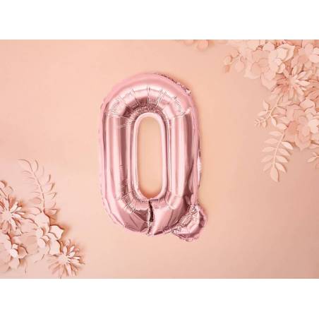 Ballon Feuille Lettre Q 35cm or rose 