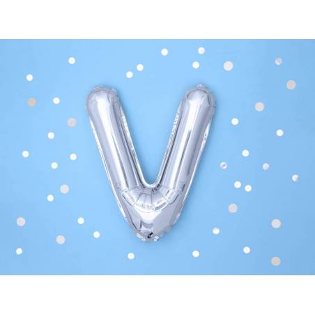 Ballon en aluminium lettre V 35cm argent 