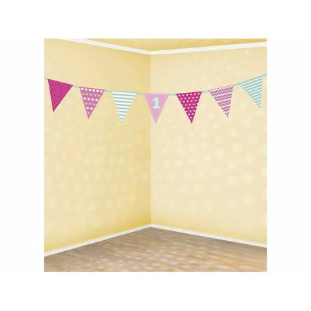 Guirlande en papier premier anniversaire rose et menthe 135 m 