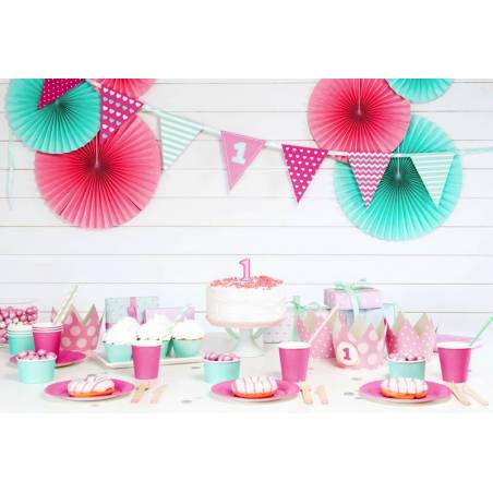 Guirlande en papier premier anniversaire rose et menthe 135 m 