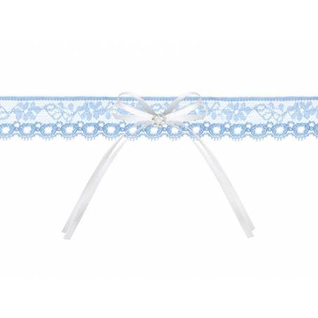 Jarretière en dentelle avec un ruban bleu ciel 