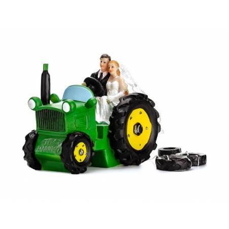 Cake Topper Jeunes mariés dans un tracteur 11cm 