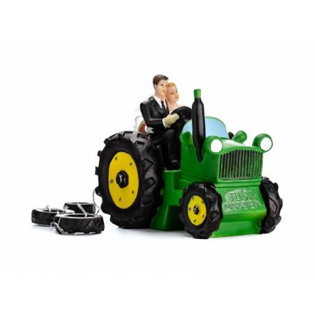 Cake Topper Jeunes mariés dans un tracteur 11cm 